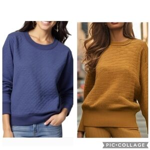 Berkley & Unbranded 2 Sweaters Basket Wave & Textured Stitch Brown Blue Small